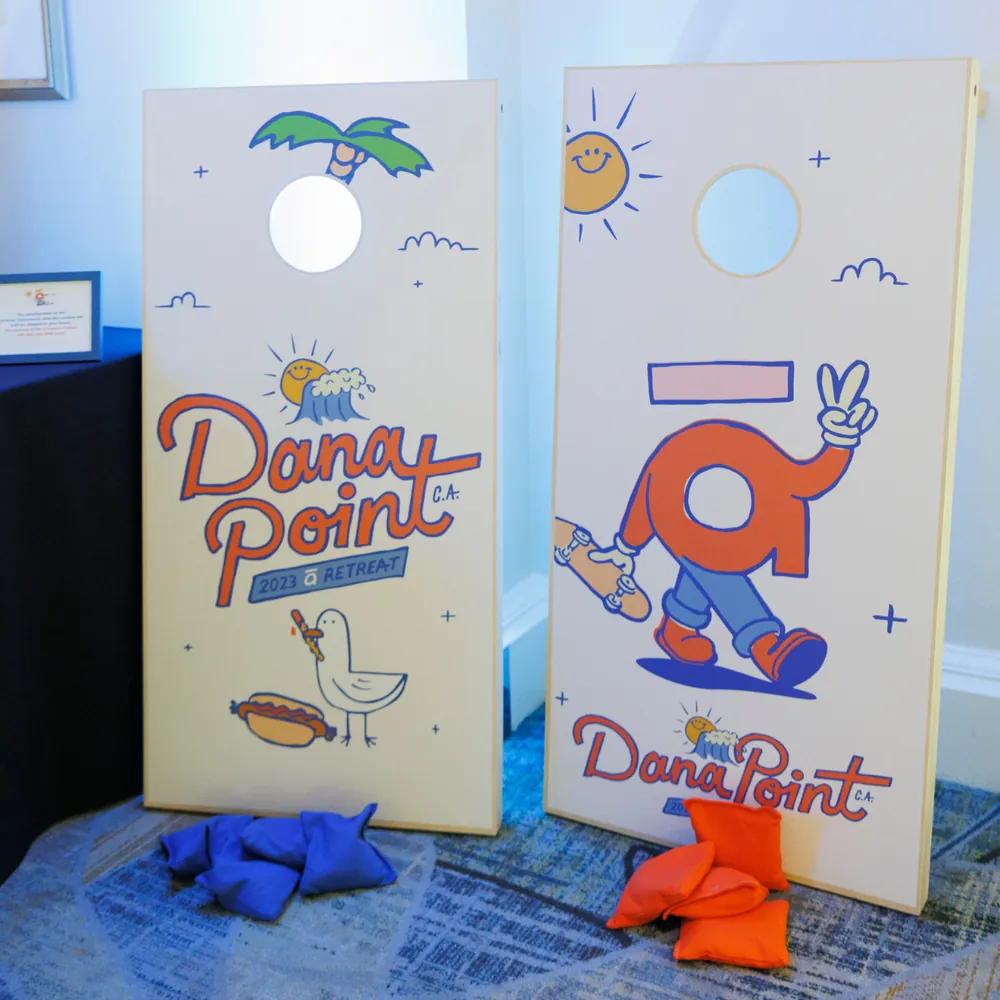 Customized Dana Point 2023 retreat cornhole signs